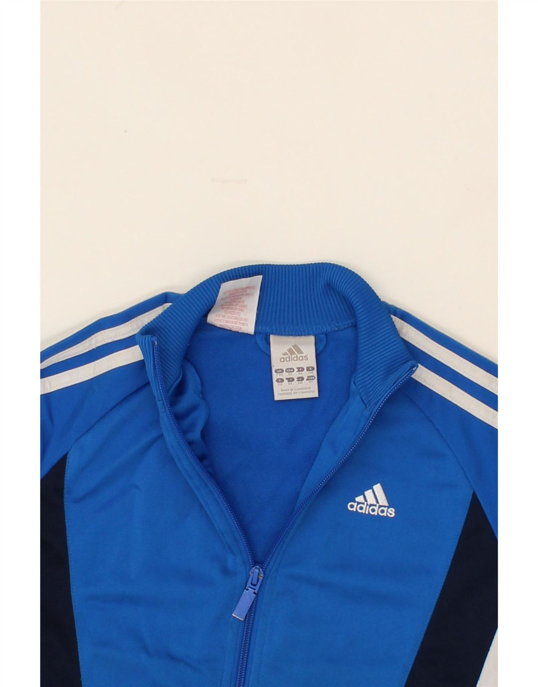 ADIDAS Boys Tracksuit Top Jacket 7-8 Years Blue Colourblock Polyester Vintage Adidas and Second-Hand Adidas from Messina Hembry 