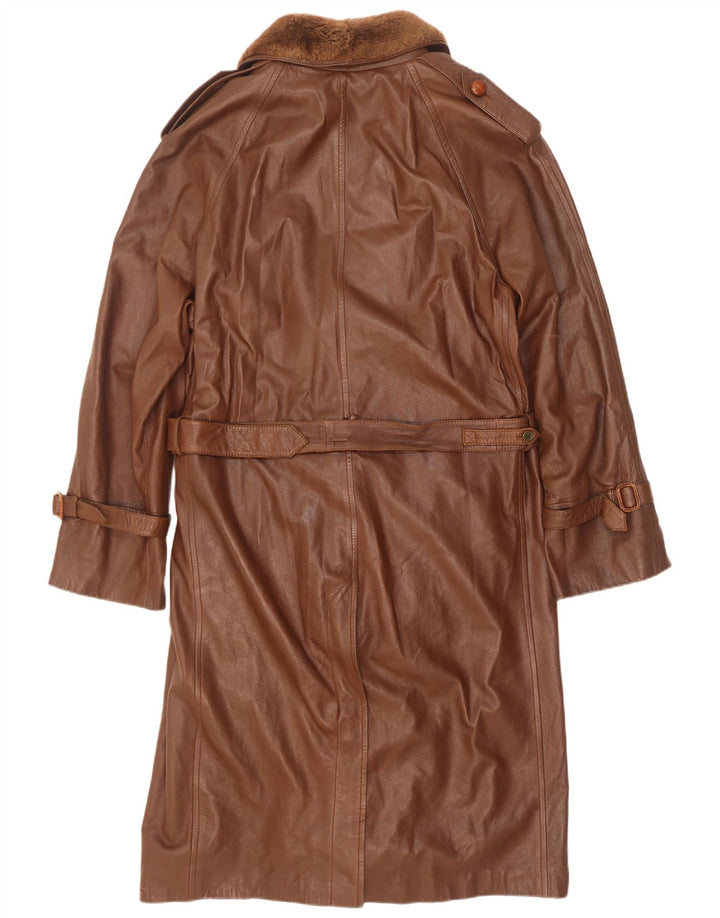 Cappotto in pelle militare doppiopetto vintage da uomo IT 50 grande marrone