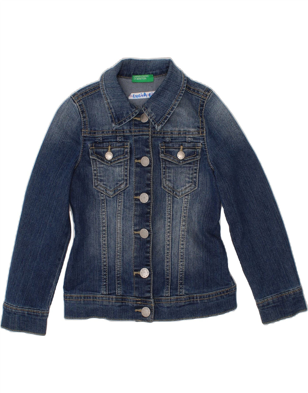 BENETTON Girls Denim Jacket 2-3 Years Blue Vintage Benetton and Second-Hand Benetton from Messina Hembry 