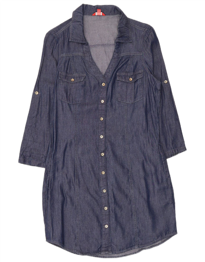 GUESS Abito camicia da donna in denim con maniche a 3/4 UK 10 Piccolo in cotone blu navy