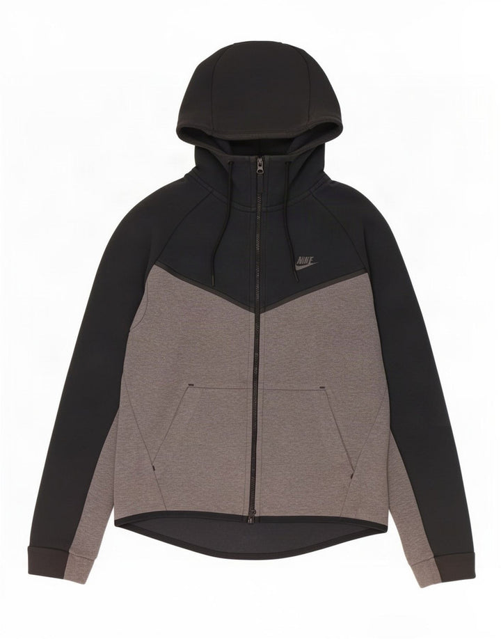 Felpa con cappuccio e zip Nike da uomo in cotone color block medio nero