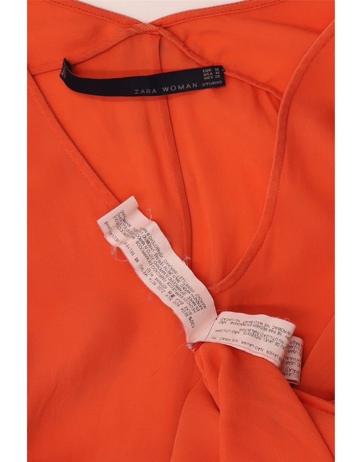 Maxi vestito trasparente da donna a maniche corte Zara UK 14 Seta arancione medio