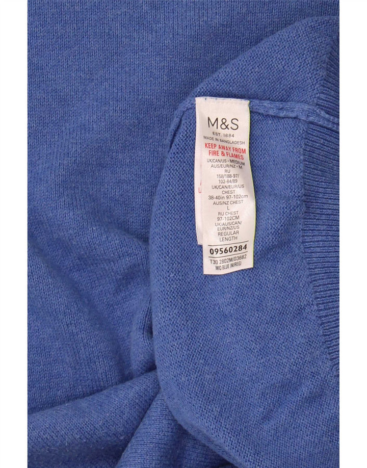 Maglione da uomo con scollo a V Marks & Spencer in cotone blu medio
