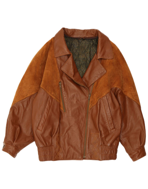 Giacca in pelle vintage da donna UK 14 grande marrone