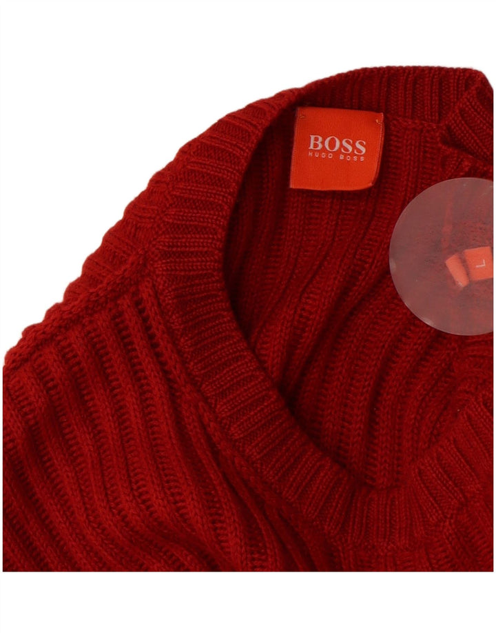 Maglione girocollo da uomo HUGO BOSS grande in lana rossa