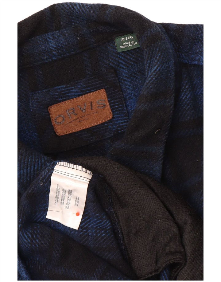 Camicia da uomo in flanella Orvis XL in cotone a quadri blu navy