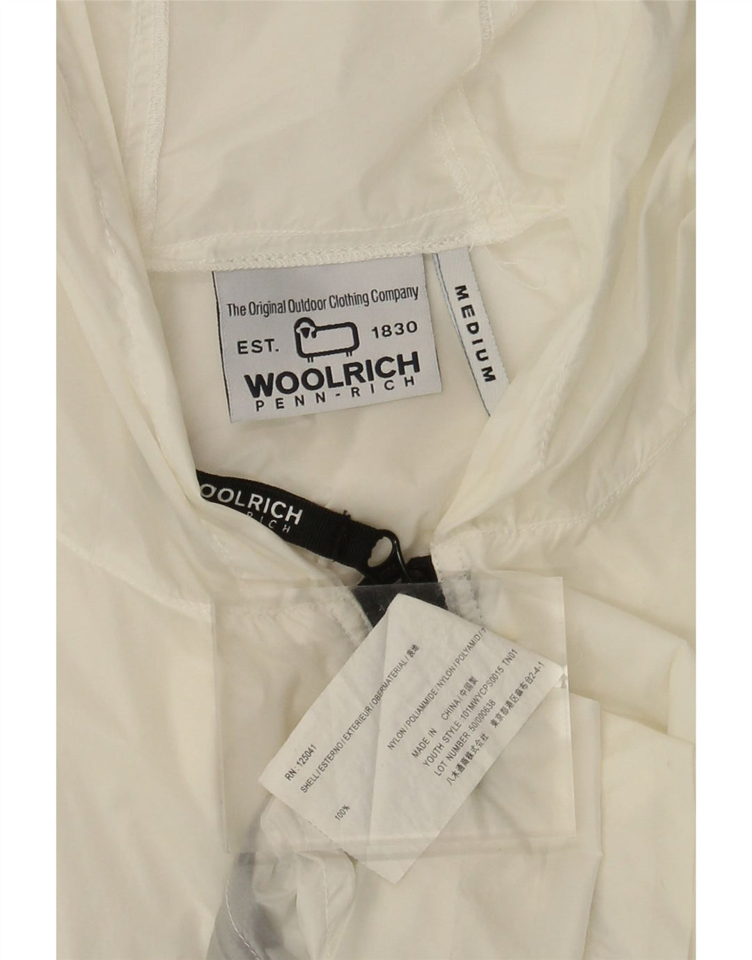 Giacca antipioggia con cappuccio da donna Woolrich UK 14 nylon bianco medio