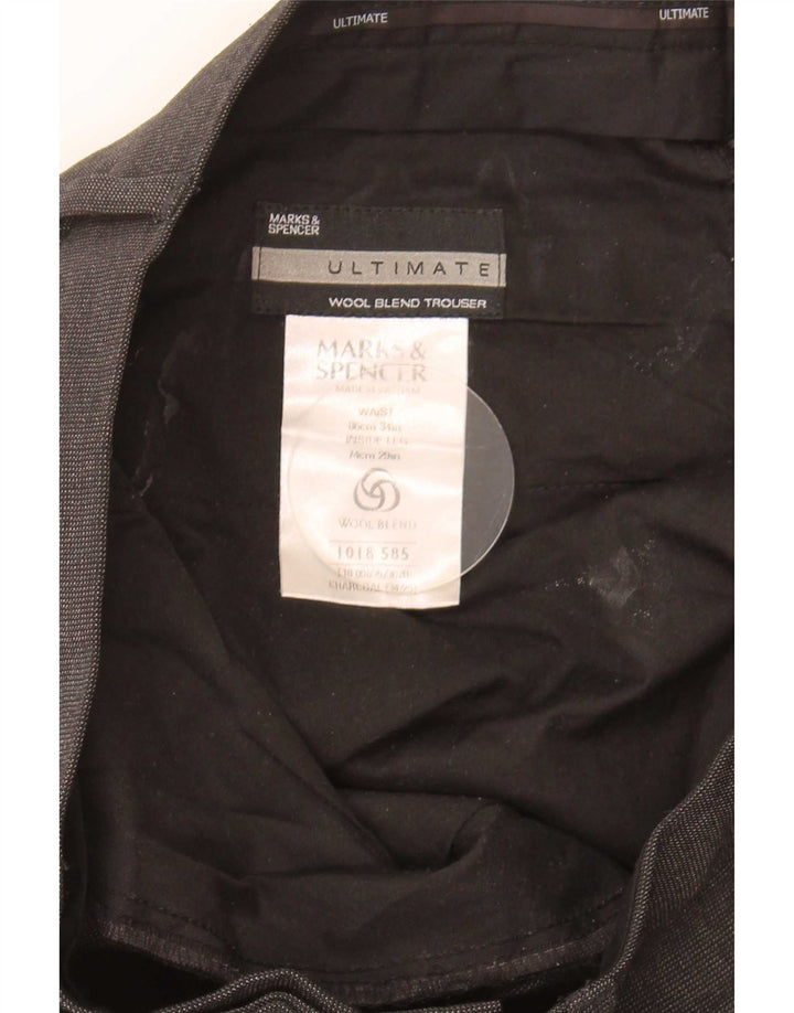 Pantaloni da abito dritti da uomo Marks & Spencer W34 L29 poliestere grigio