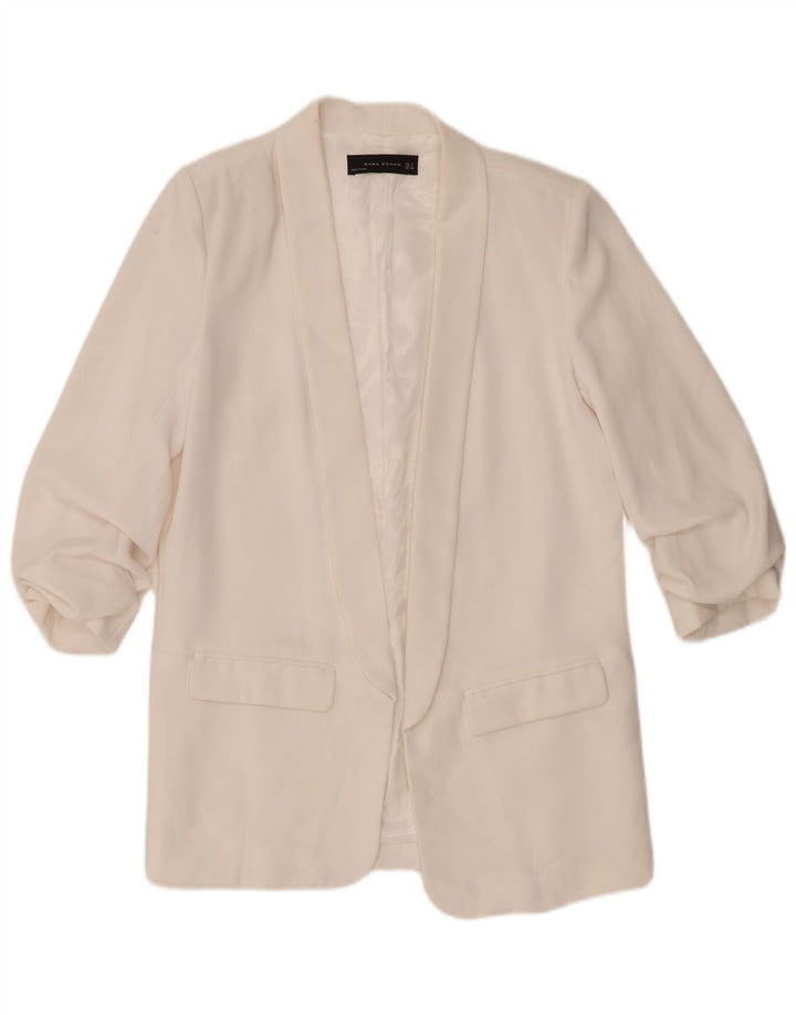 Giacca blazer aperta da donna con maniche a 3/4 Zara UK 14 poliestere bianco medio