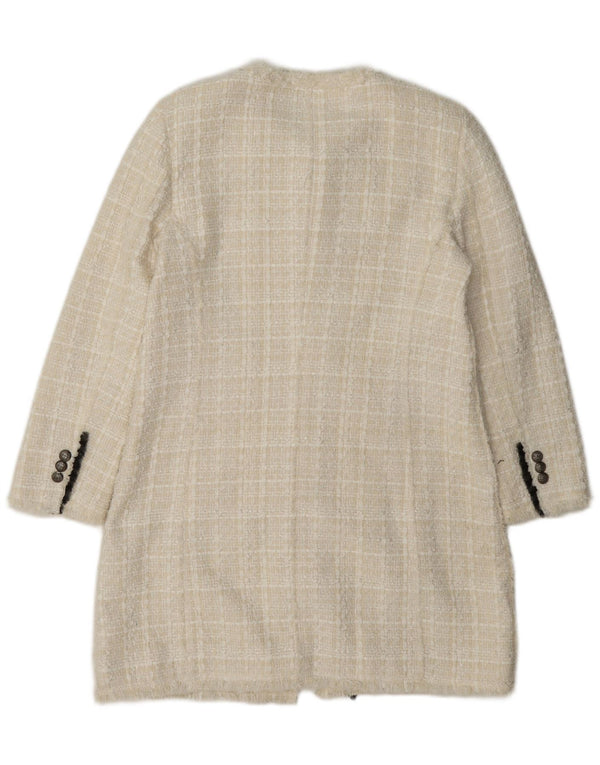 Giacca blazer a 3 bottoni lunga da donna Zara UK 12 cotone medio a quadri bianco