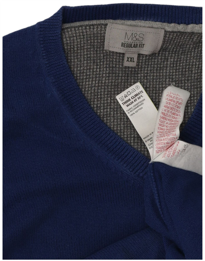 Maglione da uomo Marks & Spencer vestibilità regolare con scollo a V 2XL cotone blu