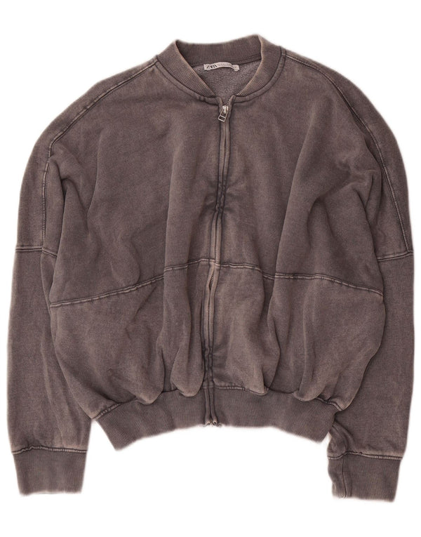 Giacca da ginnastica oversize corta da donna Zara UK 10 piccola in cotone grigio