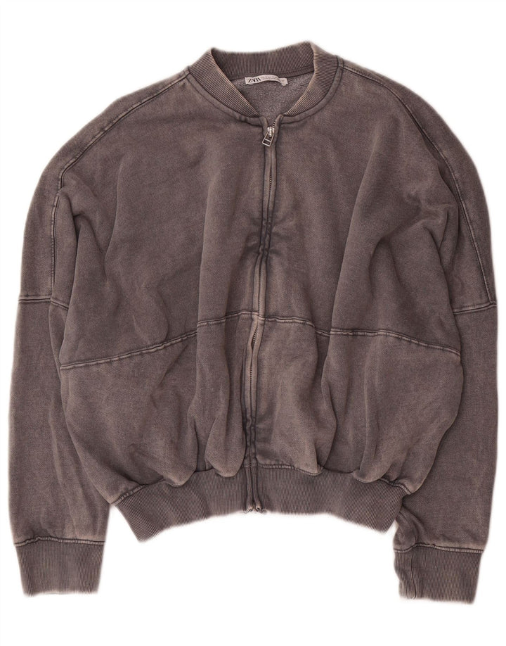 Giacca da ginnastica oversize corta da donna Zara UK 10 piccola in cotone grigio