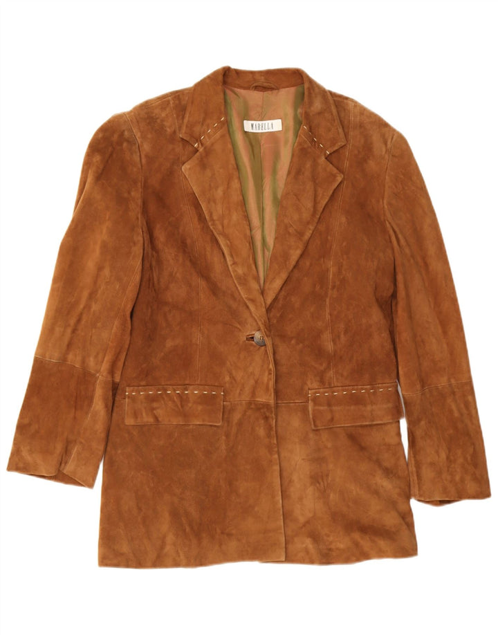 Giacca blazer in pelle scamosciata da donna a 1 bottone Marella UK 10 piccola in pelle beige
