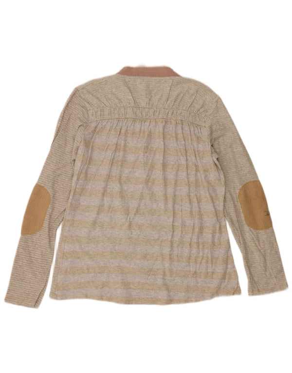 Desigual Donna Graphic Top Manica Lunga UK 18 XL Beige Gessato Cotone