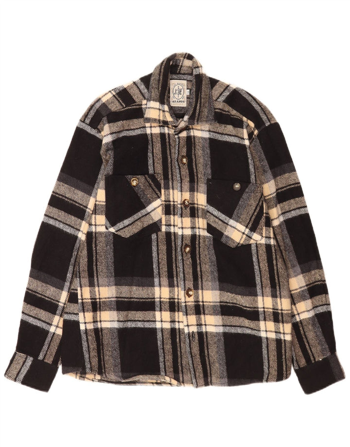 Camicia vintage da uomo in flanella taglia 38 cotone medio a quadri nero