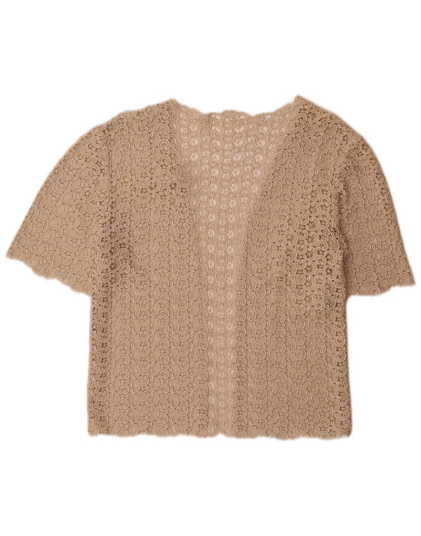 Top cardigan aperto da donna vintage UK 12 Paisley beige medio