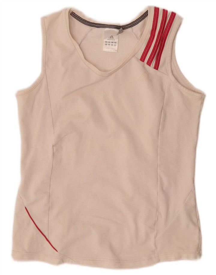 Canotta corta Adidas da donna Climalite UK 14 poliestere bianco sporco medio