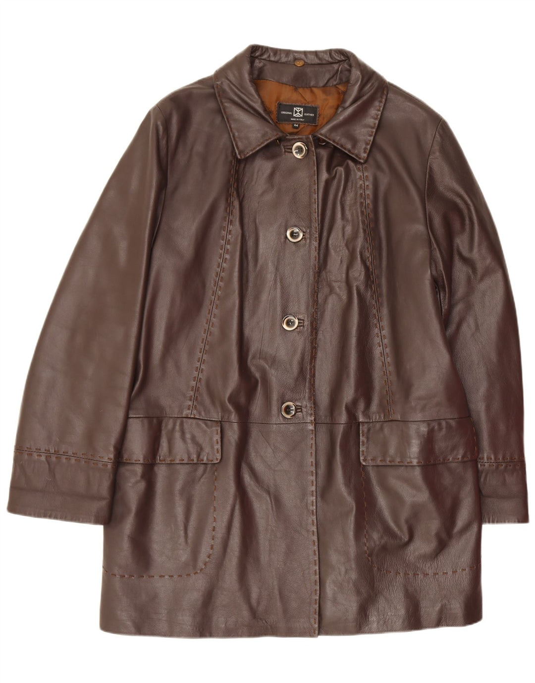 Cappotto in pelle vintage da donna vestibilità ampia IT 44 Marrone medio classico