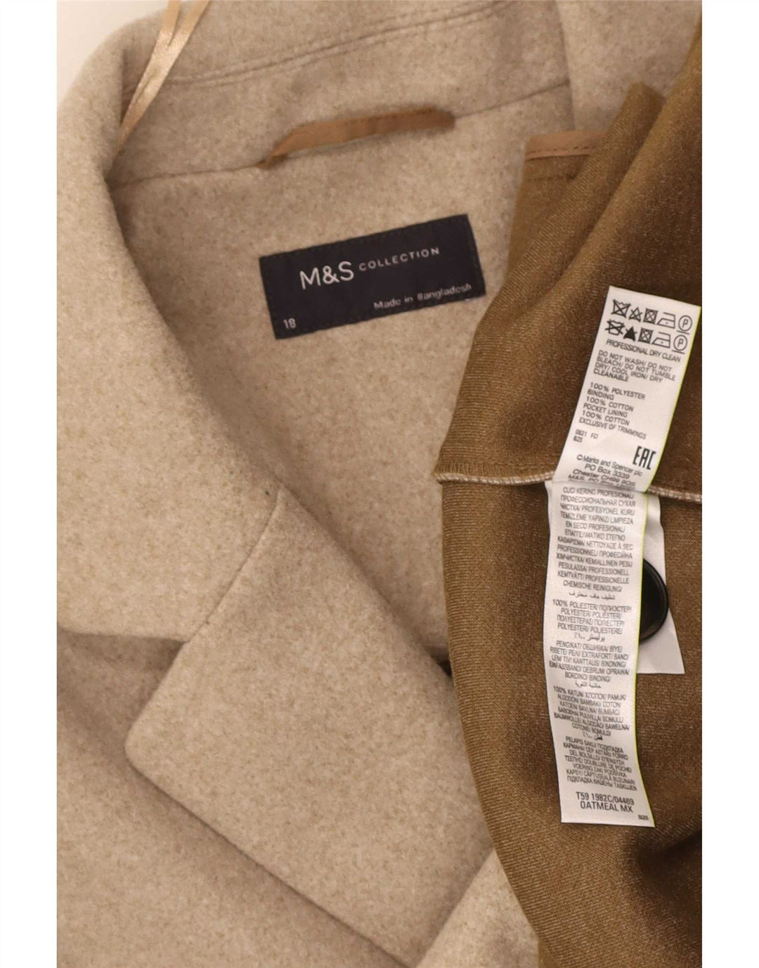 Cappotto da donna Marks & Spencer UK 18 XL Cotone beige