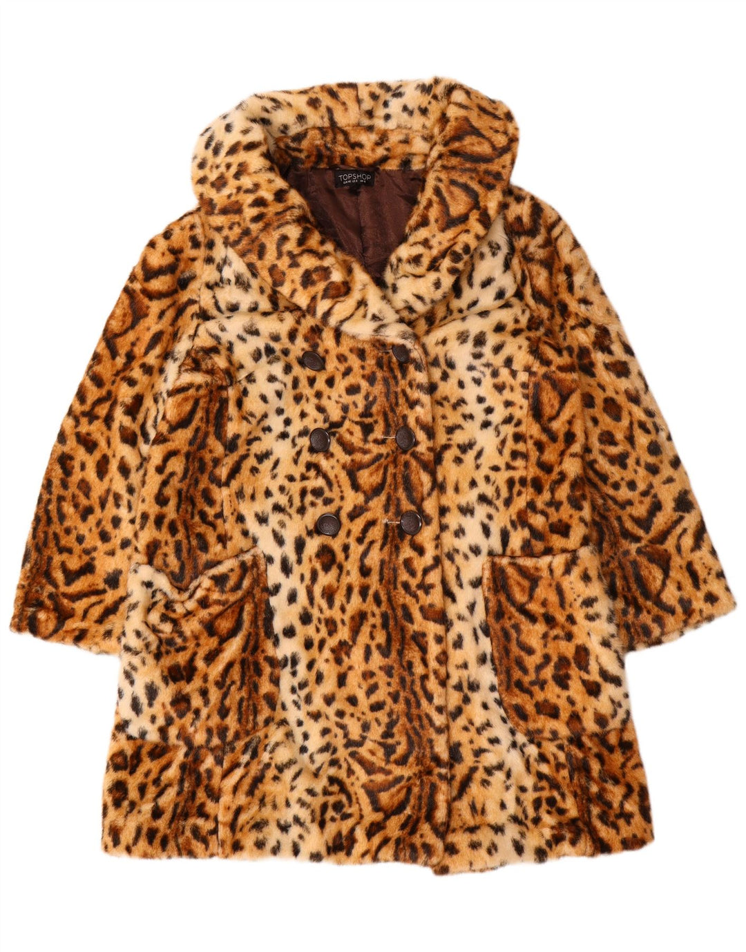 Topshop Cappotto doppiopetto da donna UK 12 Stampa animalier marrone medio