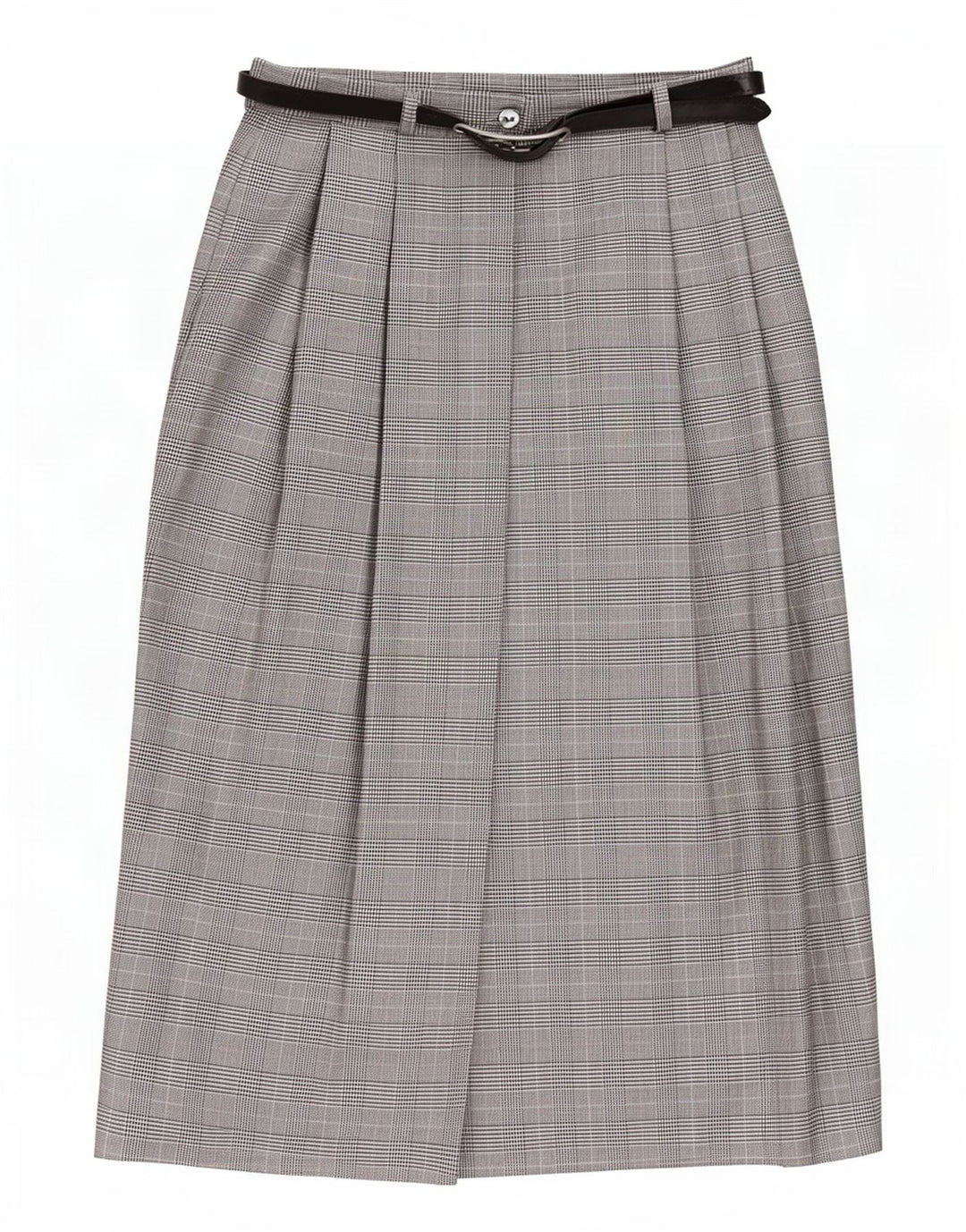 Gonna a portafoglio da donna vintage UK 10 piccola W27 poliestere pied de poule grigio