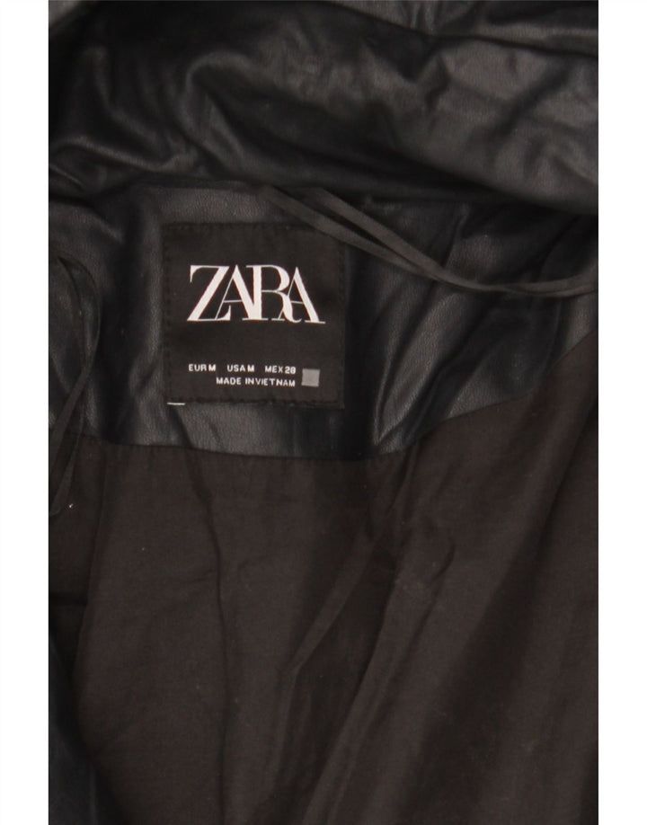 Giacca imbottita oversize in pelle sintetica con cappuccio Zara da donna UK 14 media nera