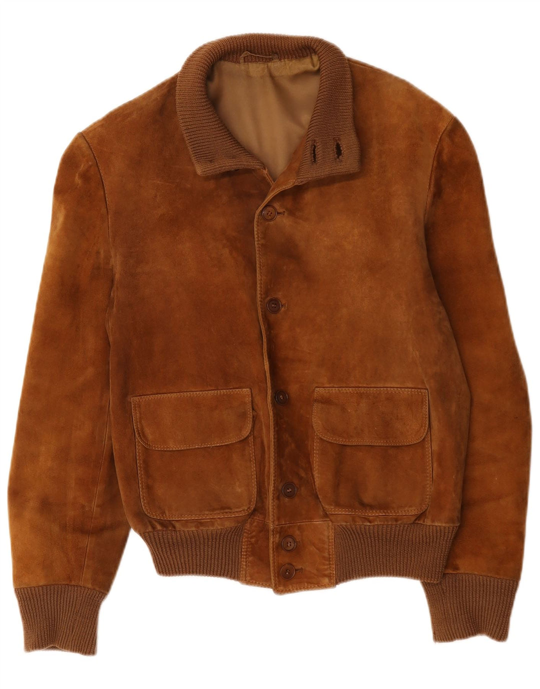 Giubbotto bomber in pelle scamosciata vintage da uomo UK 38 in pelle marrone medio