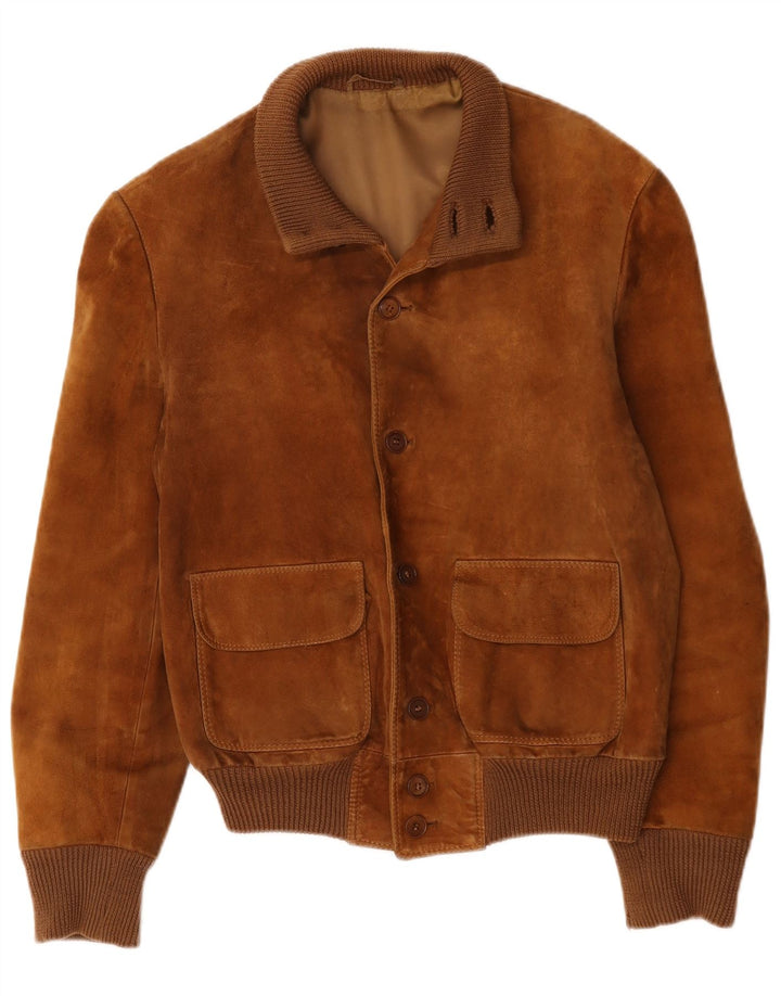 Giubbotto bomber in pelle scamosciata vintage da uomo UK 38 in pelle marrone medio