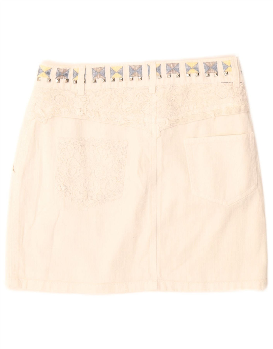 Mini gonna di jeans da donna Desigual W26 piccola in cotone bianco