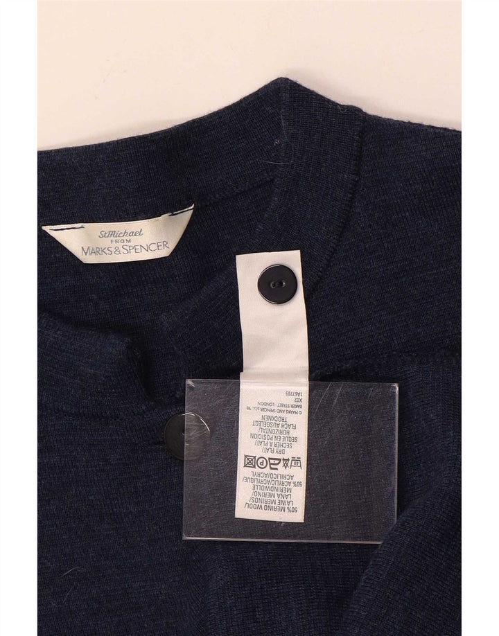 Maglione cardigan lungo da donna Marks & Spencer UK 16 grande lana blu navy