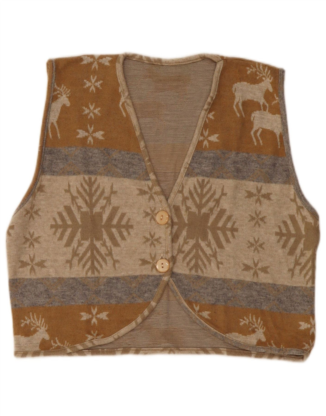 Maglione cardigan corto da donna VINTAGE UK 14 Beige medio Fair Isle