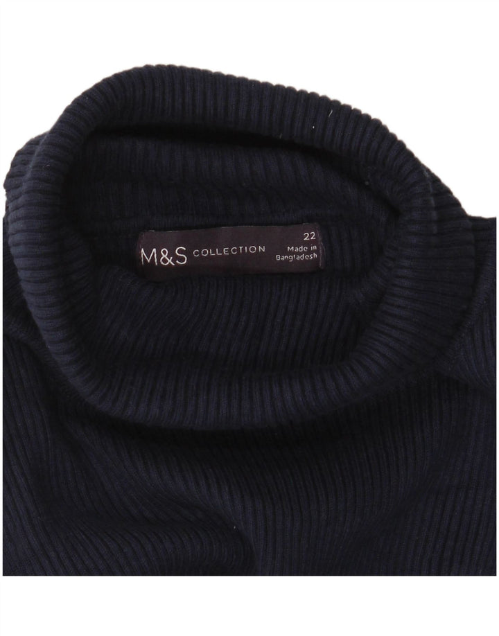 MARKS & SPENCER Maglione maglione a collo alto da donna UK 22 3XL Blu navy