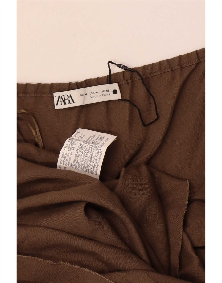 Abito da donna Zara con scollo all'americana UK 12 Lyocell marrone medio