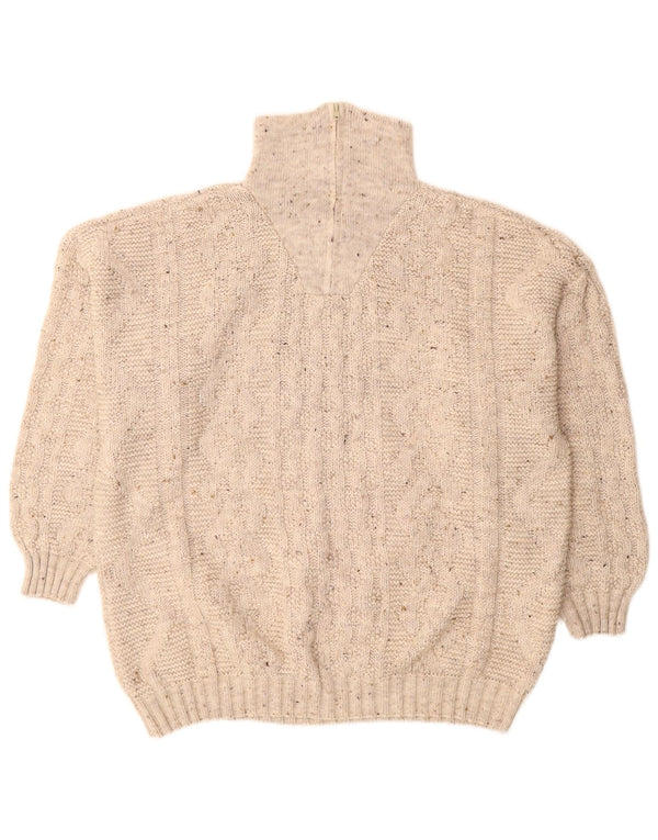 Maglione vintage da uomo con zip e collo IT 54/56 XL Acrilico chiazzato beige