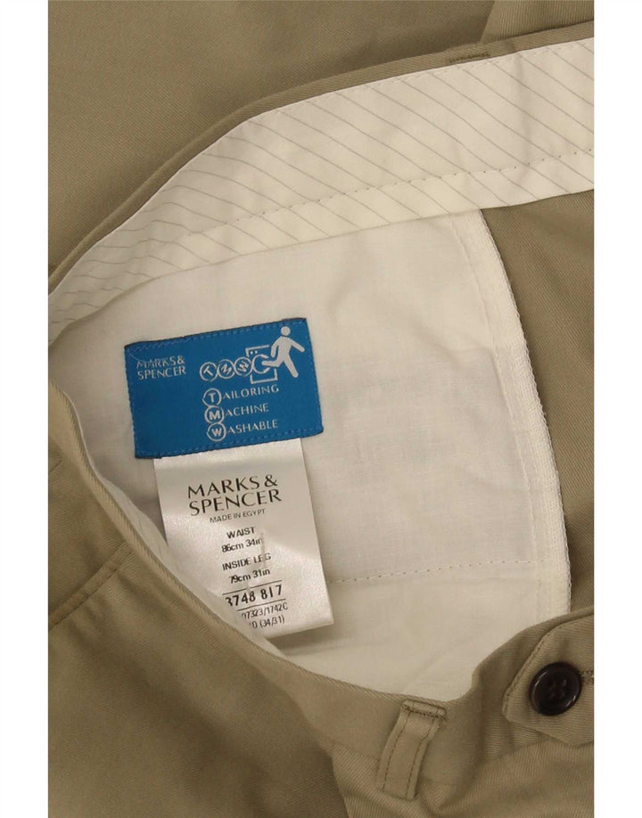 Pantaloni casual con pegging da uomo Marks & Spencer W34 L31 poliestere kaki