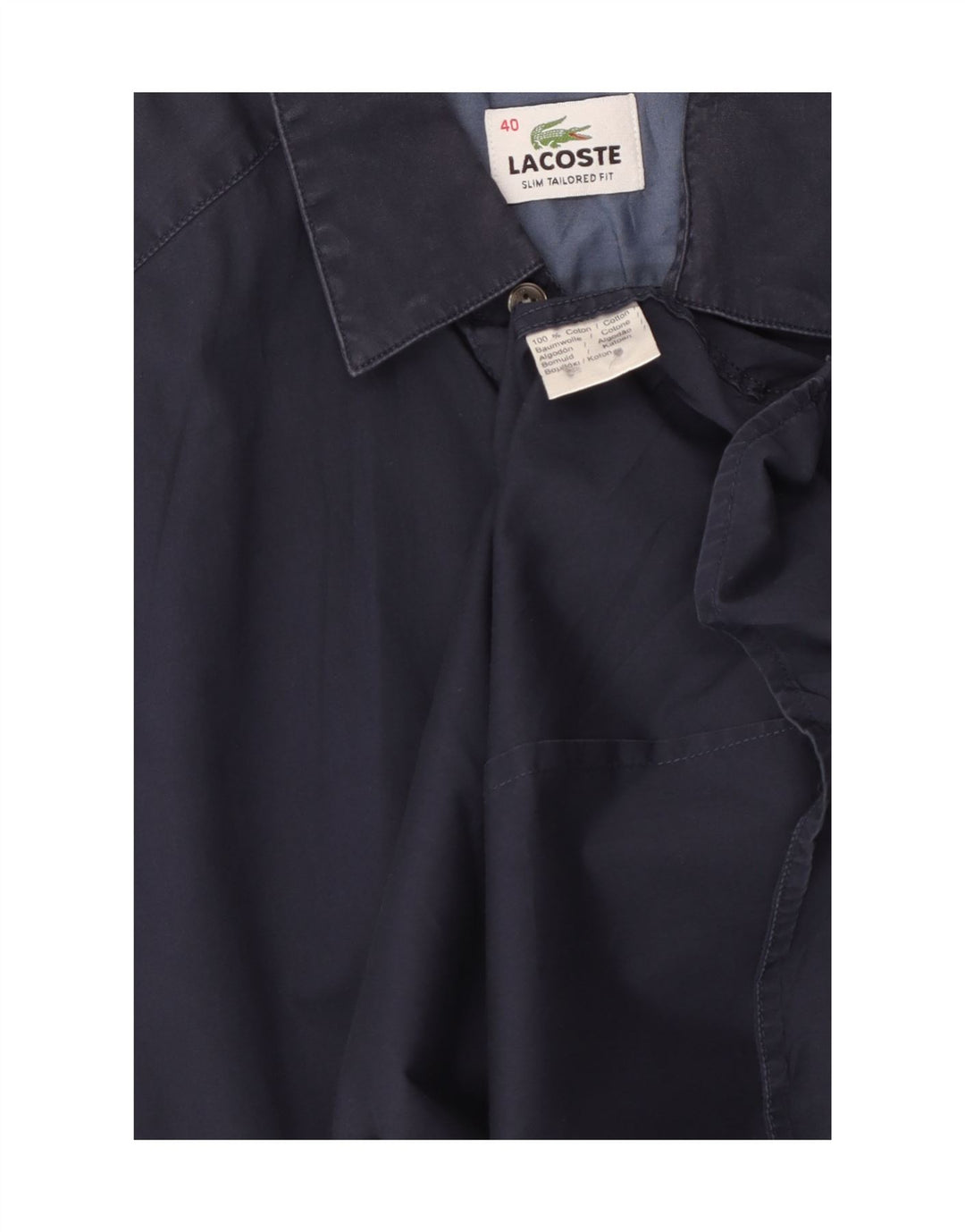 LACOSTE Mens Slim Tailored Fit Shirt Size 40 Medium Navy Blue Cotton