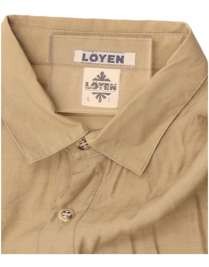 Camicia pullover a maniche corte vintage da uomo grande in cotone beige