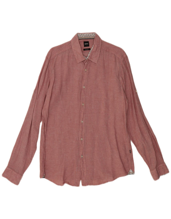 Camicia HUGO BOSS da uomo vestibilità regolare, grande lino screziato rosa