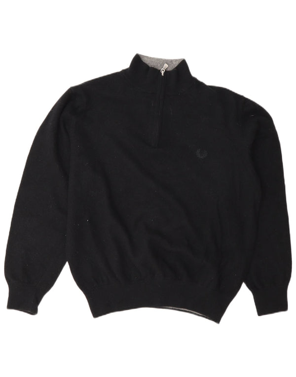 Maglione maglione con zip da donna Fred Perry UK 18 XL lana nera