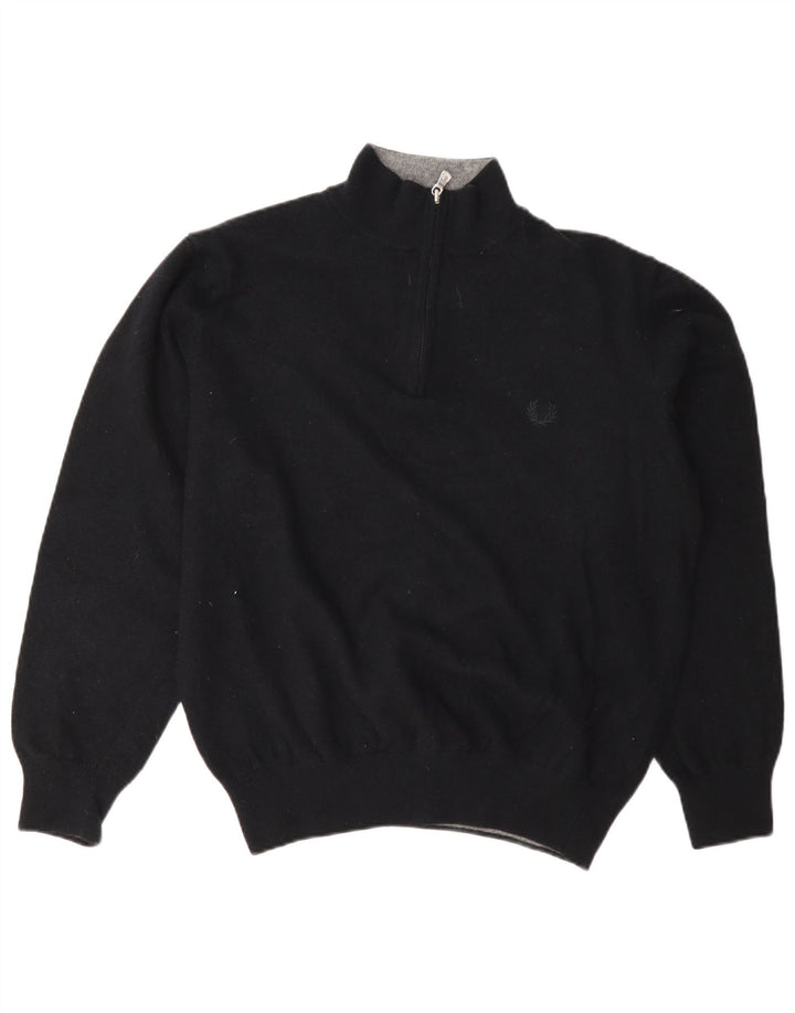 Maglione maglione con zip da donna Fred Perry UK 18 XL lana nera