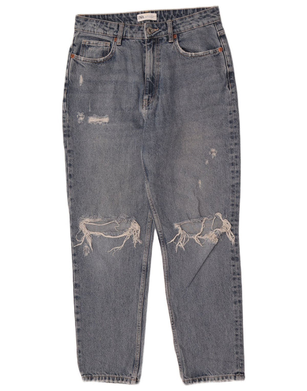 Jeans affusolati a vita alta effetto consumato da donna Zara EU 40 medio W30 L27 blu