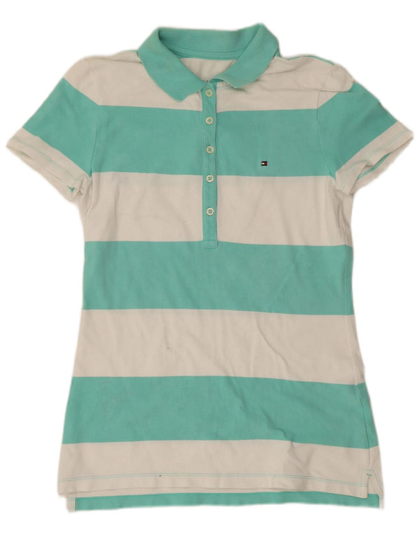 Polo da donna Tommy Hilfiger UK 10 piccola in cotone a righe verdi