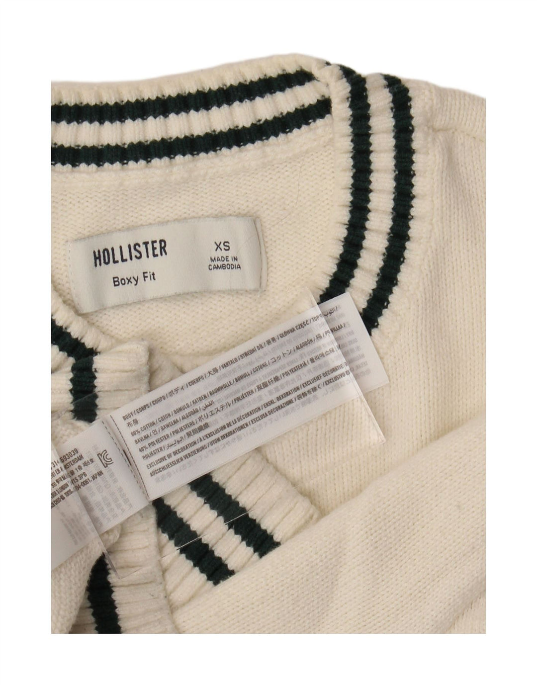 HOLLISTER Maglione maglione girocollo oversize squadrato da donna UK 6 XS Bianco sporco