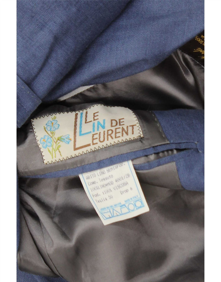 Giacca blazer vintage da uomo a 2 bottoni IT 50 grande lino blu