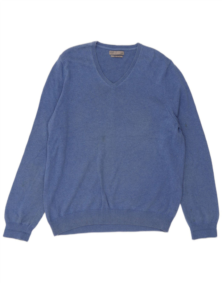 Maglione maglione con scollo a V da uomo Marks & Spencer grande blu