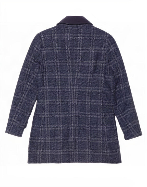 Vintage Mens Overcoat IT 46 Small Navy Blue Check Polyester