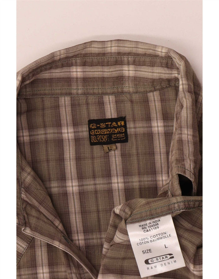 Camicia da uomo G-Star grande in cotone a quadri kaki
