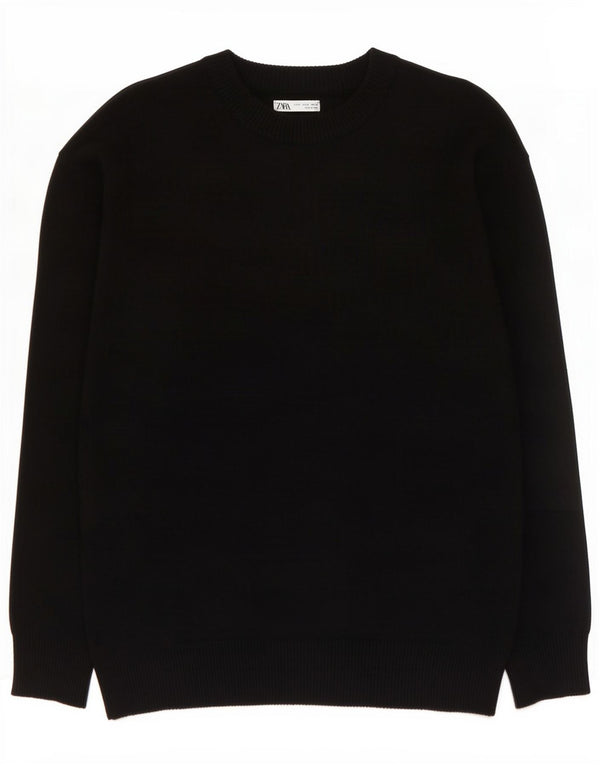 Zara Womens Crew Neck Jumper Sweater UK 14 Medium Black Viscose