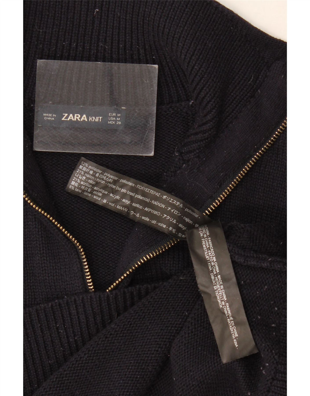 Maglione Zara da donna con collo e zip UK 12 poliestere nero medio
